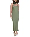Point Satin Straight Slip Dress In Sage