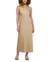 Point Satin Straight Slip Dress In Sand