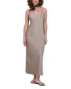 Point Satin Straight Slip Dress In Stone