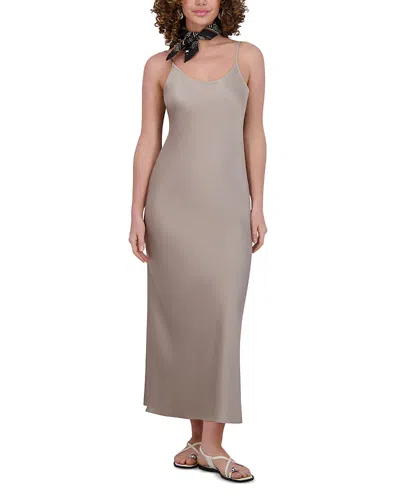 Point Satin Straight Slip Dress In Stone