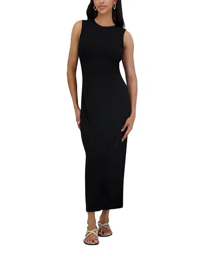 Point Sleeveless Crewneck Straight Dress In Black