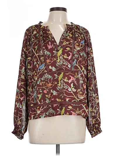 Pre-owned Point Sur Long Sleeve Blouse In Burgundy