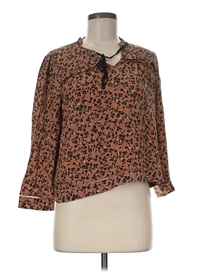 Pre-owned Point Sur Long Sleeve Silk Top Brown Tie Neck Tops