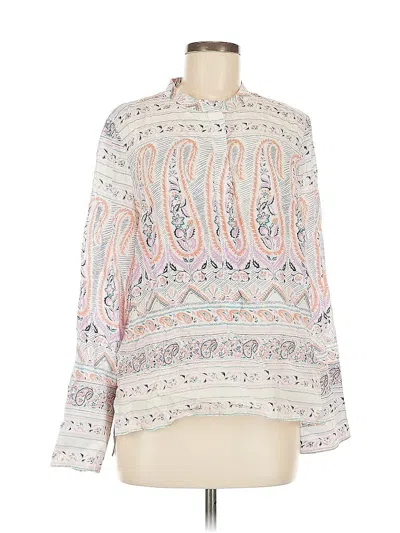 Pre-owned Point Sur Long Sleeve Silk Top White Mock Neckline Tops