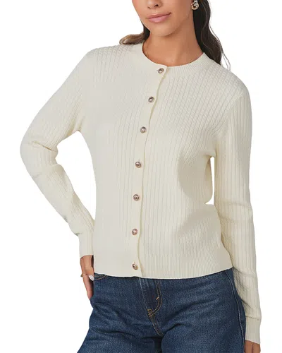 Point Twisted Cable Knit Cardigan In White