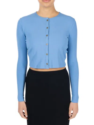 Point Women's Crop Button Cardigan In Denim