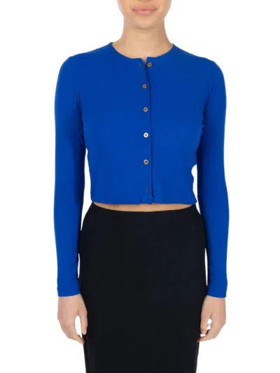Point Women's Crop Button Cardigan In Royal Blue