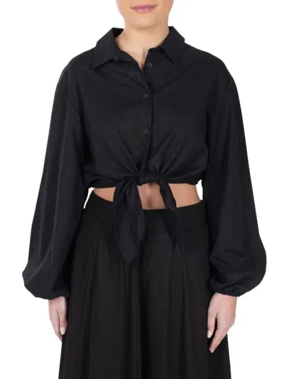 Point Women's Linen Blend Cropped Shirt In Black