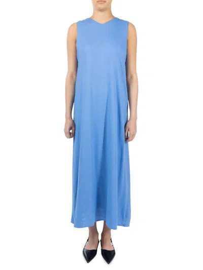 Point Women's Linen Blend Maxi Dress In Denim Blue