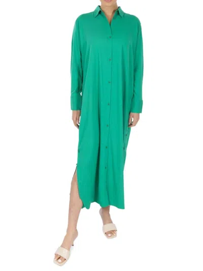 Point Women's Linen Blend Maxi Shirt Dress In Kelly Green