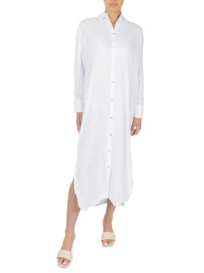 Point Women's Linen Blend Maxi Shirt Dress In Off White