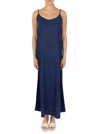 Point Women's Linen Blend Maxi Slip Dress In Midnight