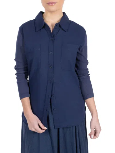 Point Women's Linen Blend Shirt In Midnight Blue