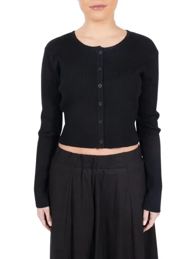 Point Cropped Crewneck Cardigan In Black