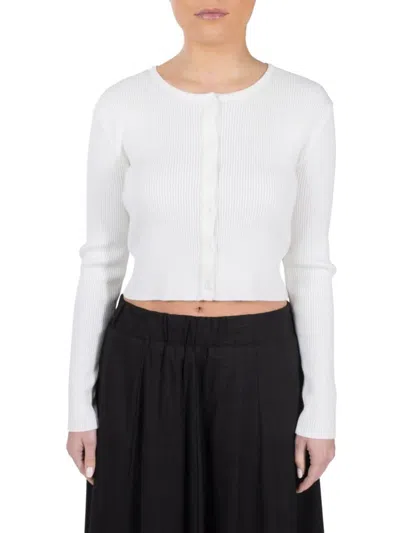 Point Cropped Crewneck Cardigan In Off White
