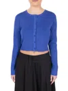 Point Women's Crop Button Cardigan In Royal Blue