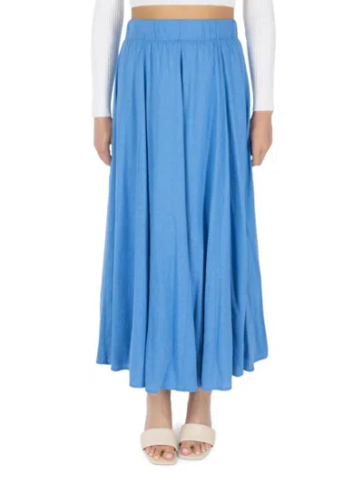 Point Women's Solid Linen Blend Maxi Skirt In Denim