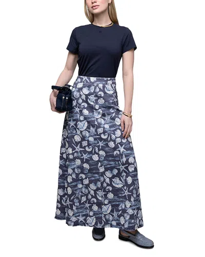 Point X Hd Printed A Line Skirt In Blue