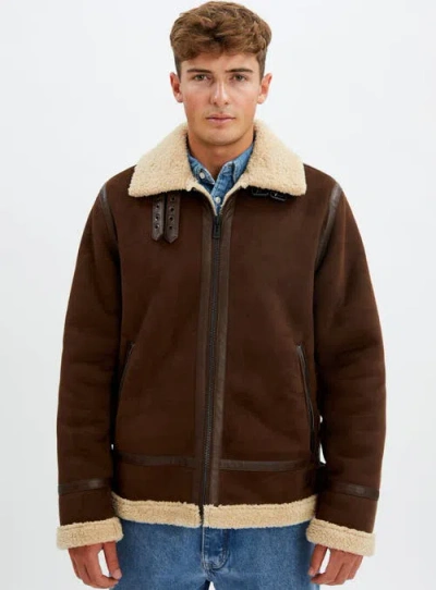 Point Zero Aviator Vegan Shearling Jacket In Brown