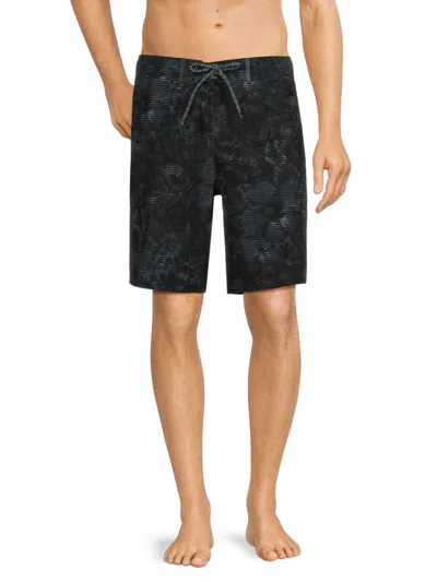 Point Zero By Maurice Benisti Men's Floral Drawstring Board Shorts In Black