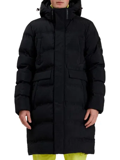 Point Zero By Maurice Benisti Men's Hooded Quilted Longline Puffer Jacket In Black