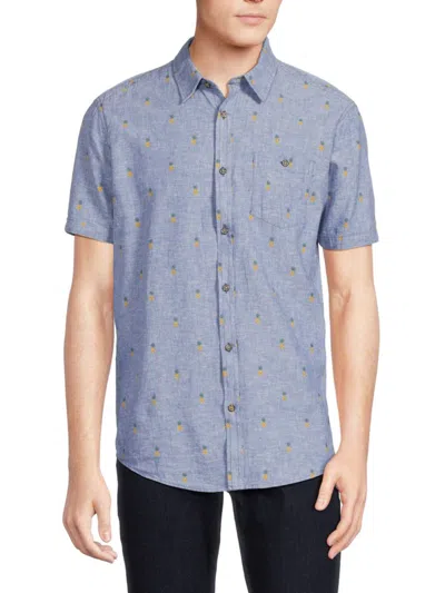 Point Zero By Maurice Benisti Men's Pineapple Chambray Linen Blend Shirt