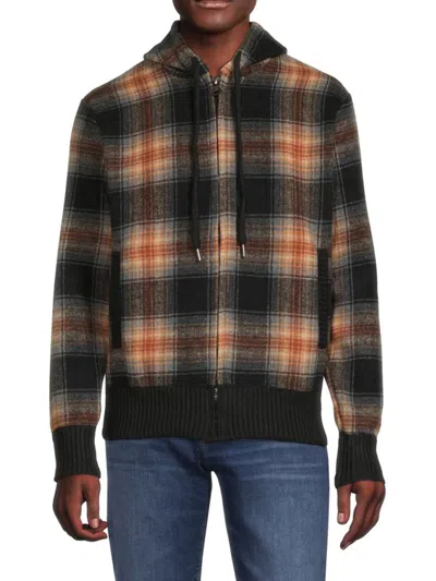 Point Zero By Maurice Benisti Men's Plaid Zip Front Hoodie In Brown Multi