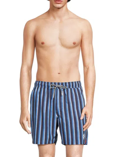 Point Zero By Maurice Benisti Men's Striped Swim Shorts In Horizon