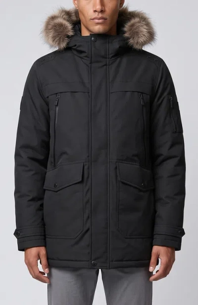 Point Zero Faux-fur Hooded Parka With Utility Pockets In Black
