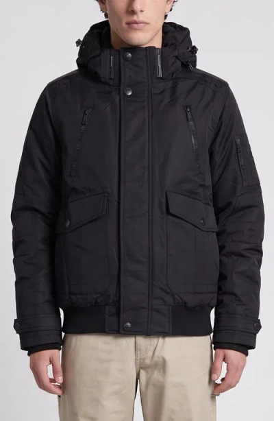 Point Zero Hooded Bomber Jacket With Utility Pockets In Black