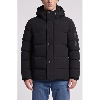 Point Zero Hooded Puffer Jacket With Sleeve Pocket In Black