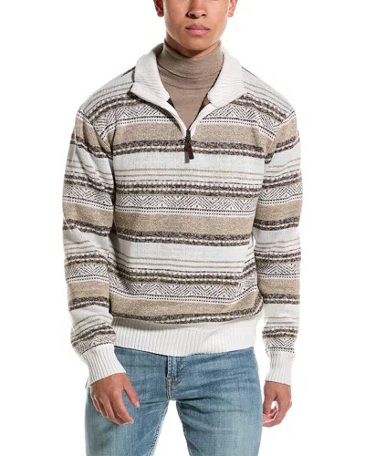 Point Zero Mock Zip Striped Texture 1/4-zip Sweater In White