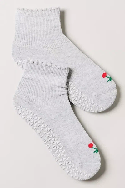Pointe Studio Frilly Cherry Grip Ankle Socks In Grey