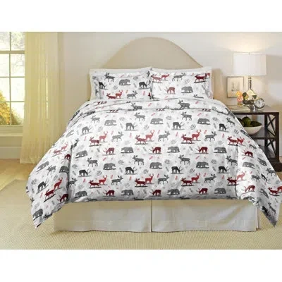 Pointehaven 180 Gsm Cotton Flannel Northwoods Duvet Set In White,black,red