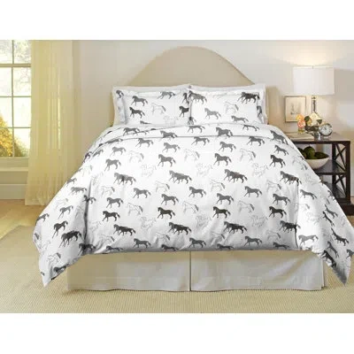 Pointehaven 180 Gsm Cotton Flannel Stallions Duvet Set In Black,white