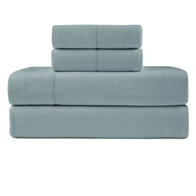 Pointehaven 180 Gsm Cotton Heather Flannel Deep Pocket 4 Pc Sheet Set In Dusk Blue