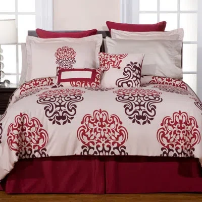 Pointehaven 3 Piece Reversible Duvet Cover Set In Red,beige