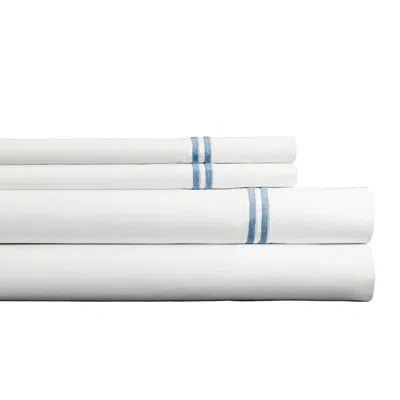 Pointehaven 300 Tc Percale 100% Long Staple Cotton Double Satin Stitch Oversized Sheet Set In Blue,white