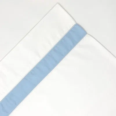 Pointehaven 525 Thread Count Long Staple Cotton Bordered Hem Deep Pocket Sheet Set In White,sterling Blue
