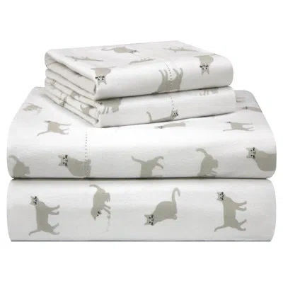 Pointehaven Animal Print Velvet Flannel Sheet Set In Cats