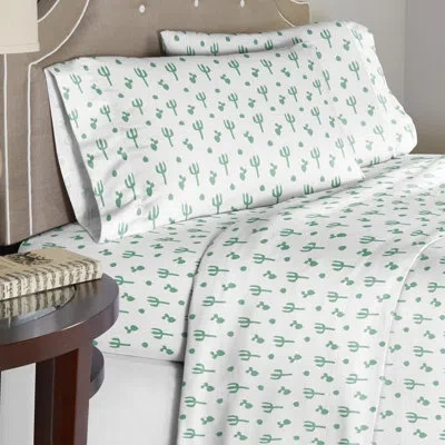 Pointehaven Cotton Flannel Duvet Cover Set In White,green