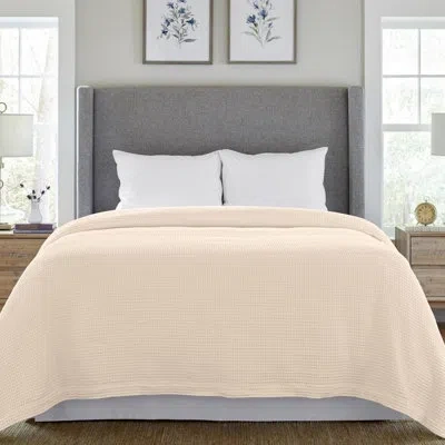 Pointehaven Cotton Waffle 300 Gsm Oversized Throw Blanket In Beige