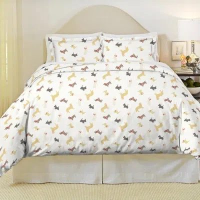 Pointehaven Dogs Duvet Cover Set In White,yellow