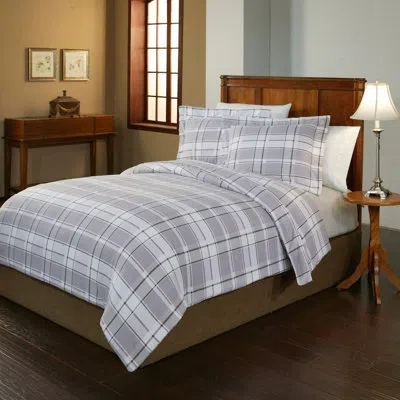 Pointehaven Jensen 100% Cotton Flannel Duvet Cover Set In Gray,white