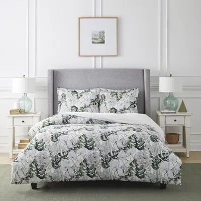 Pointehaven Monstera Reversible Duvet Cover Set In Green
