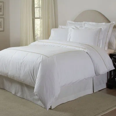 Pointehaven Percale Long Staple Cotton Double Satin Stitch Duvet Set In White,taupe
