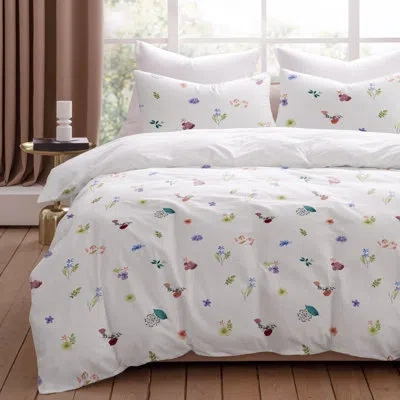 Pointehaven Printed Cotton 3 Pc Duvet Set In Pollen Floral