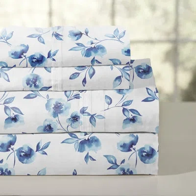 Pointehaven Printed Cotton Percale Sheet Set, In Water Petals White
