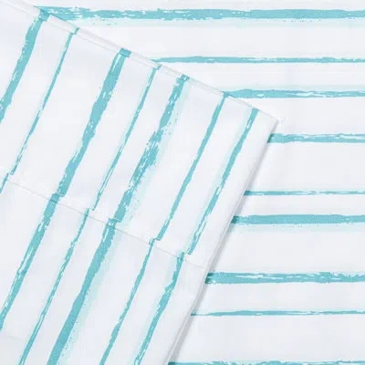 Pointehaven Sheet Set- 4 Pc's Set- 100% Polyester Microfiber,deep Pockets,soft (full Sea Stripes) In White;teal