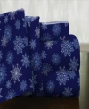 Pointehaven Snowflake Superior Weight Cotton Flannel Sheet Set In Navy Snwfl